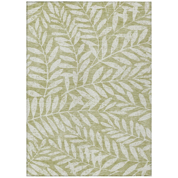 HomeRoots 5' Timeless Artichoke Green & Ivory Floral Area Rug - Stylish, Washable for Indoor & Outdoor Use 5' X 8' 593469