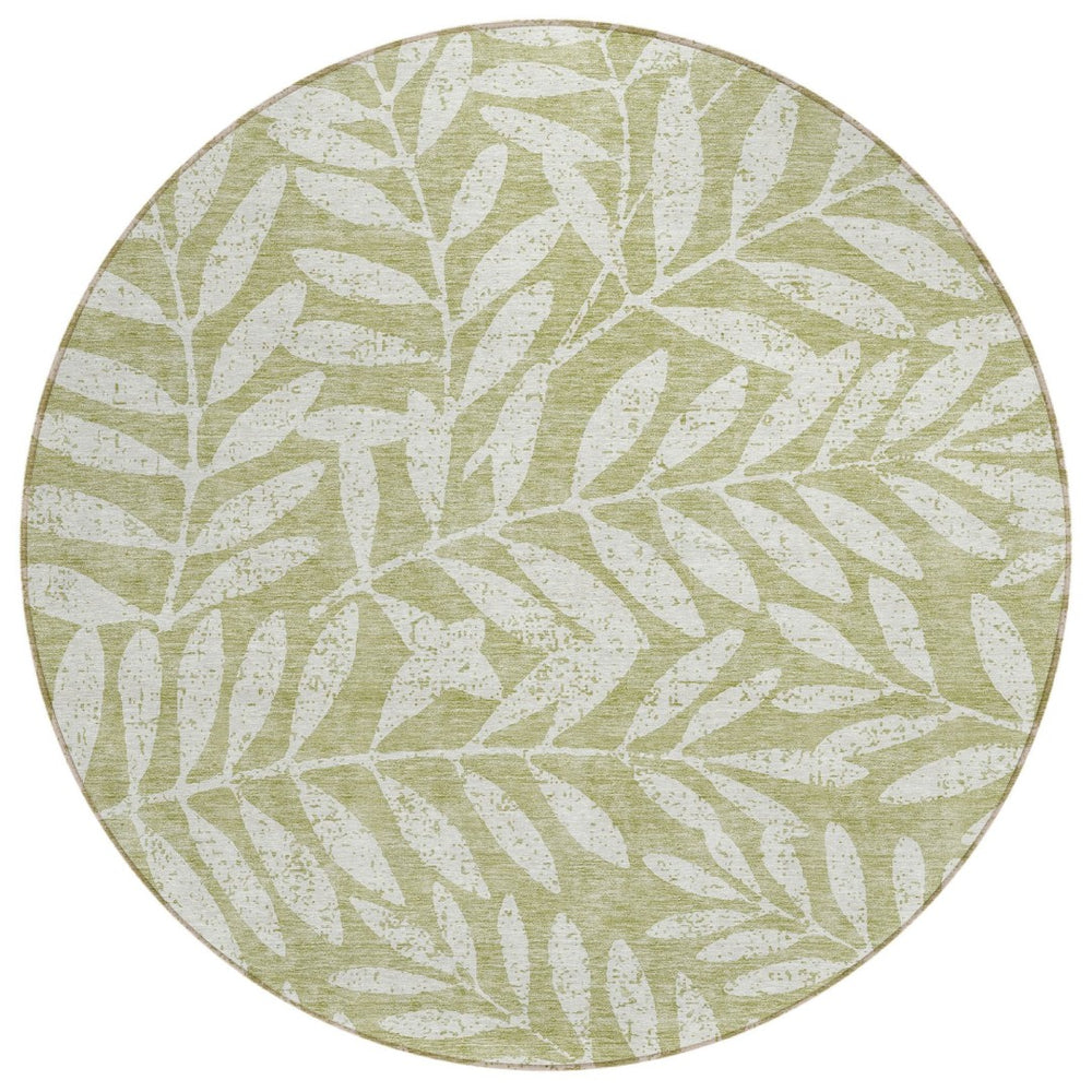 HomeRoots 5' Timeless Artichoke Green & Ivory Floral Area Rug - Stylish, Washable for Indoor & Outdoor Use 8' Round 593470