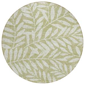 HomeRoots 5' Timeless Artichoke Green & Ivory Floral Area Rug - Stylish, Washable for Indoor & Outdoor Use 8' Round 593470