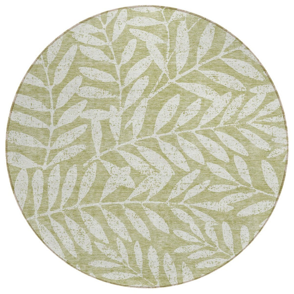 HomeRoots 5' Timeless Artichoke Green & Ivory Floral Area Rug - Stylish, Washable for Indoor & Outdoor Use 8' Round 593470