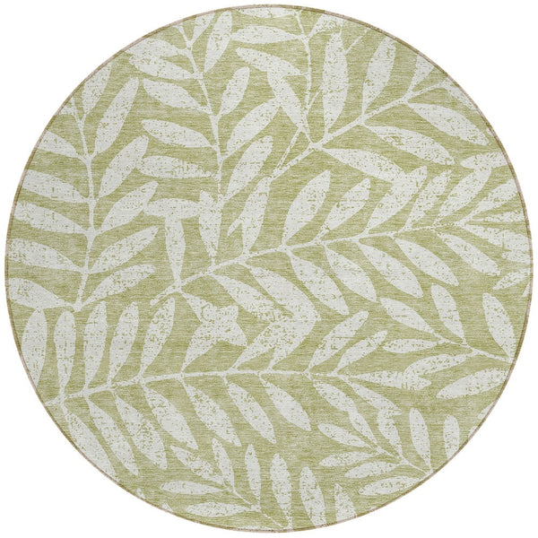 Homeroots 3' Artichoke Green And Ivory Floral Washable Area Rug For Indoor And Outdoor Spaces, Durable Design 8' Round Polyester 593470