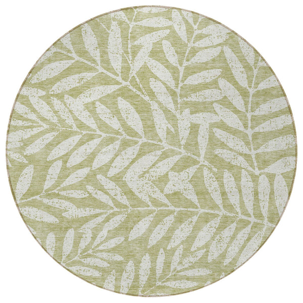 Homeroots 3' Artichoke Green And Ivory Floral Washable Area Rug For Indoor And Outdoor Spaces, Durable Design 8' Round Polyester 593470