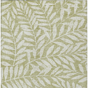 Homeroots 3' Artichoke Green And Ivory Floral Washable Area Rug For Indoor And Outdoor Spaces, Durable Design 8' X 10' Polyester 593471