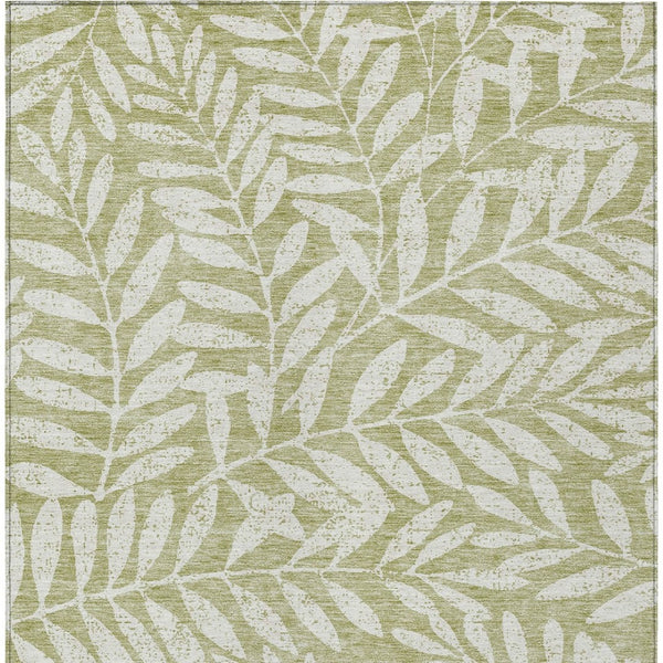 Homeroots 3' Artichoke Green And Ivory Floral Washable Area Rug For Indoor And Outdoor Spaces, Durable Design 8' X 10' Polyester 593471