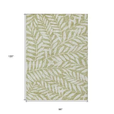 Homeroots 3' Artichoke Green And Ivory Floral Washable Area Rug For Indoor And Outdoor Spaces, Durable Design 8' X 10' Polyester 593471