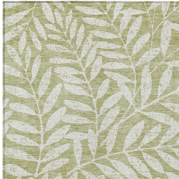 Homeroots 3' Artichoke Green And Ivory Floral Washable Area Rug For Indoor And Outdoor Spaces, Durable Design 8' X 10' Polyester 593471
