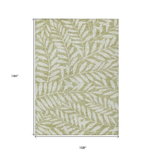 Homeroots 3' Artichoke Green And Ivory Floral Washable Area Rug For Indoor And Outdoor Spaces, Durable Design 9' X 12' Polyester 593472