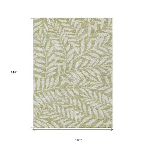 Homeroots 3' Artichoke Green And Ivory Floral Washable Area Rug For Indoor And Outdoor Spaces, Durable Design 9' X 12' Polyester 593472