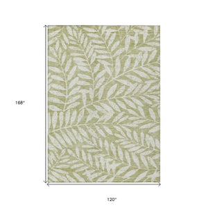 Homeroots 3' Artichoke Green And Ivory Floral Washable Area Rug For Indoor And Outdoor Spaces, Durable Design 10' X 14' Polyester 593473