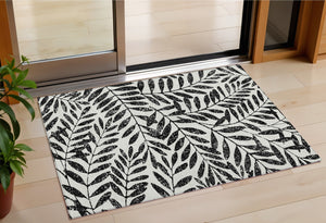 Homeroots 3' Artichoke Green And Ivory Floral Washable Area Rug For Indoor And Outdoor Spaces, Durable Design 3' X 5' Polyester 593474