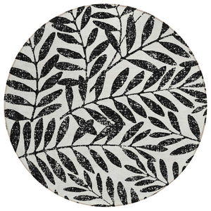 HomeRoots 5' Black and Ivory Floral Area Rug – Stylish, Durable, Washable Design for Indoor or Outdoor Spaces 8' Round 593476