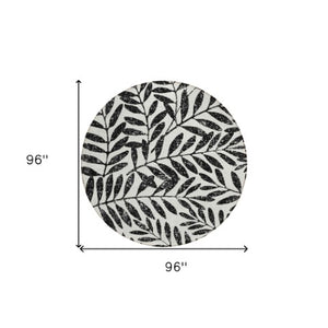 Homeroots 3' Artichoke Green And Ivory Floral Washable Area Rug For Indoor And Outdoor Spaces, Durable Design 8' Round Polyester 593476