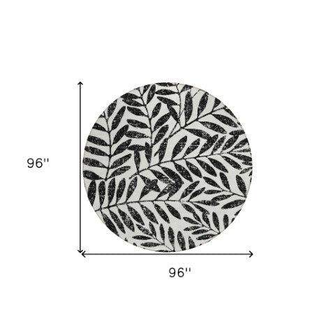 Homeroots 3' Artichoke Green And Ivory Floral Washable Area Rug For Indoor And Outdoor Spaces, Durable Design 8' Round Polyester 593476