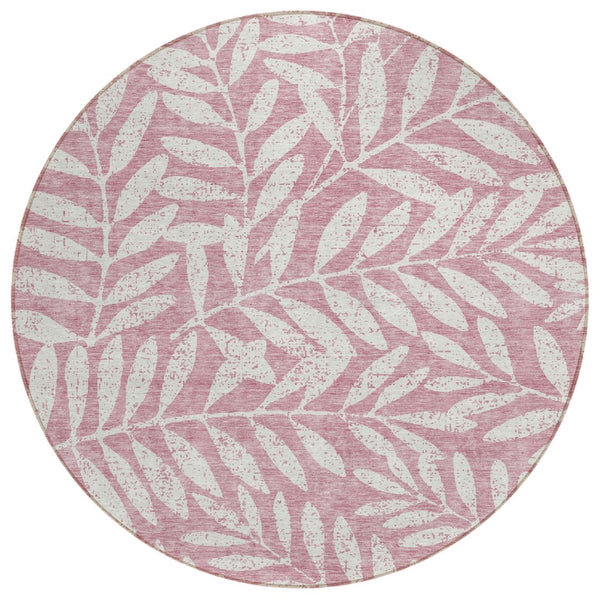HomeRoots 5' Blush and Ivory Floral Indoor-Outdoor Area Rug – Durable, Washable, Elegant Design for Any Space 8' Round 593482