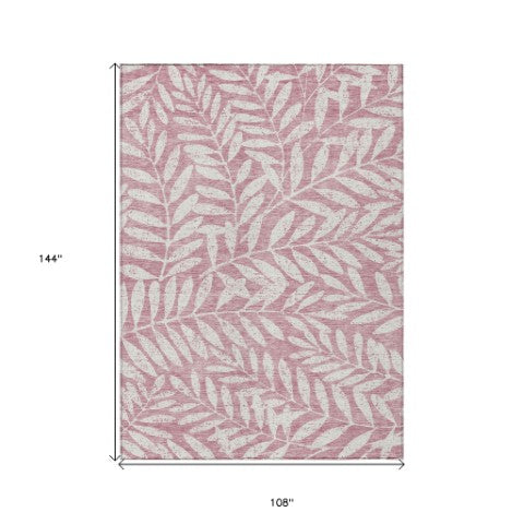 Homeroots 3' Artichoke Green And Ivory Floral Washable Area Rug For Indoor And Outdoor Spaces, Durable Design 9' X 12' Polyester 593484