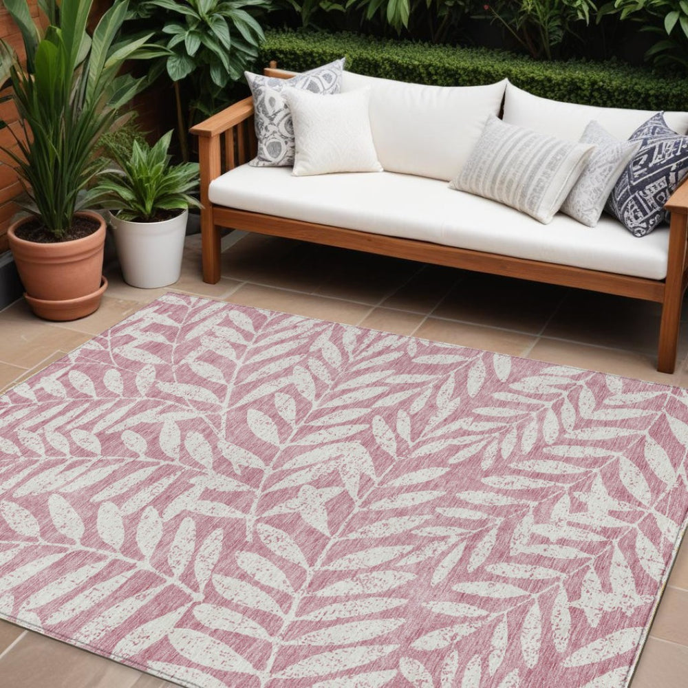 HomeRoots 5' Blush and Ivory Floral Indoor-Outdoor Area Rug – Durable, Washable, Elegant Design for Any Space 10' X 14' 593485