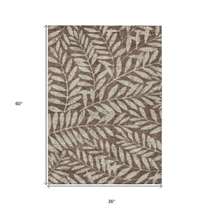 Homeroots 3' Artichoke Green And Ivory Floral Washable Area Rug For Indoor And Outdoor Spaces, Durable Design 3' X 5' Polyester 593486