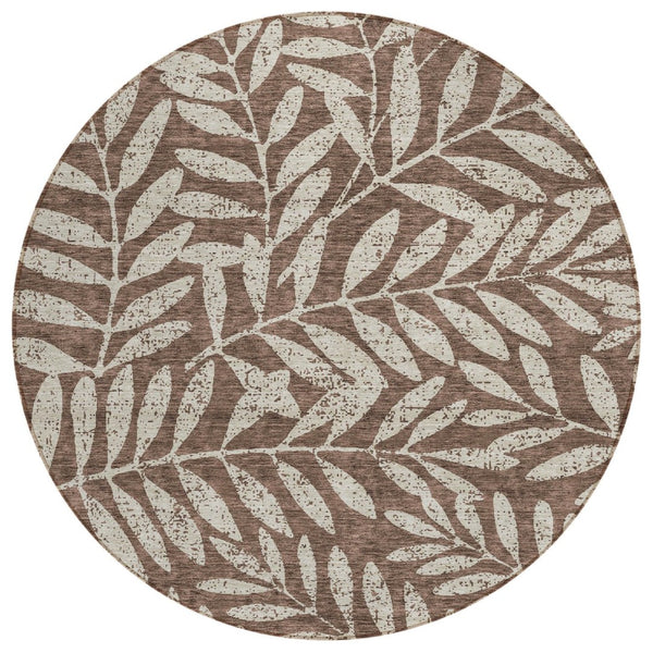 HomeRoots 5' Durable Floral Indoor Outdoor Area Rug - Stain-Resistant, Washable, Perfect for High-Traffic Spaces 8' Round 593488