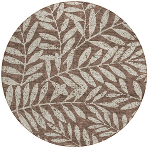 Homeroots 3' Artichoke Green And Ivory Floral Washable Area Rug For Indoor And Outdoor Spaces, Durable Design 8' Round Polyester 593488