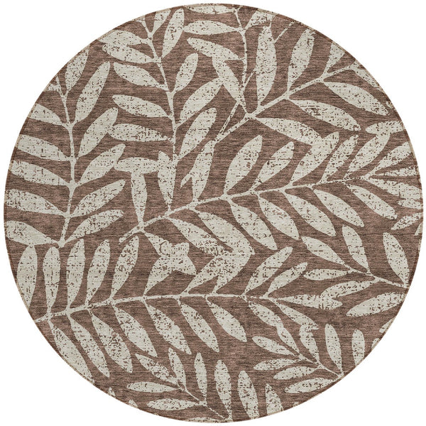 Homeroots 3' Artichoke Green And Ivory Floral Washable Area Rug For Indoor And Outdoor Spaces, Durable Design 8' Round Polyester 593488