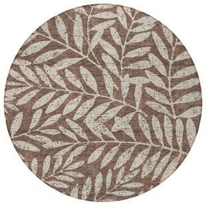 Homeroots 3' Artichoke Green And Ivory Floral Washable Area Rug For Indoor And Outdoor Spaces, Durable Design 8' Round Polyester 593488