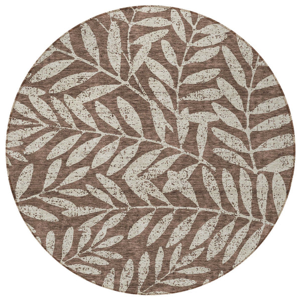 Homeroots 3' Artichoke Green And Ivory Floral Washable Area Rug For Indoor And Outdoor Spaces, Durable Design 8' Round Polyester 593488