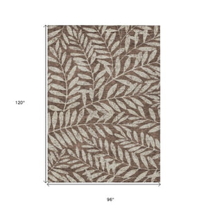 Homeroots 3' Artichoke Green And Ivory Floral Washable Area Rug For Indoor And Outdoor Spaces, Durable Design 8' X 10' Polyester 593489