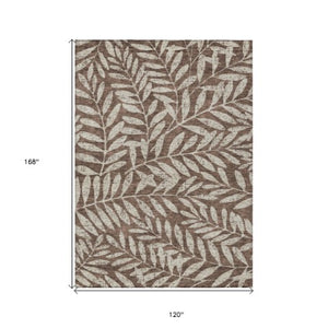 Homeroots 3' Artichoke Green And Ivory Floral Washable Area Rug For Indoor And Outdoor Spaces, Durable Design 10' X 14' Polyester 593491