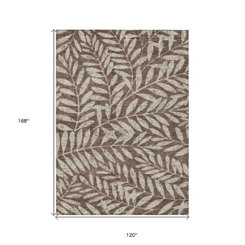 Homeroots 3' Artichoke Green And Ivory Floral Washable Area Rug For Indoor And Outdoor Spaces, Durable Design 10' X 14' Polyester 593491