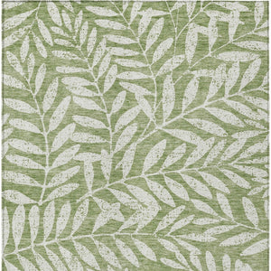 Homeroots 3' Artichoke Green And Ivory Floral Washable Area Rug For Indoor And Outdoor Spaces, Durable Design 5' X 8' Polyester 593493