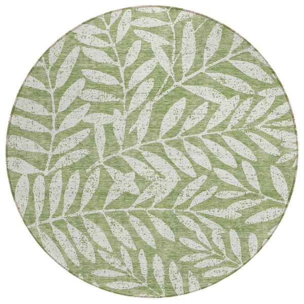 HomeRoots 5' Stylish Green and Ivory Floral Washable Area Rug for Indoor and Outdoor Spaces – Durable & Easy Care 8' Round 593494