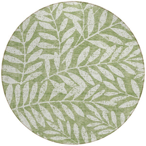 Homeroots 3' Artichoke Green And Ivory Floral Washable Area Rug For Indoor And Outdoor Spaces, Durable Design 8' Round Polyester 593494