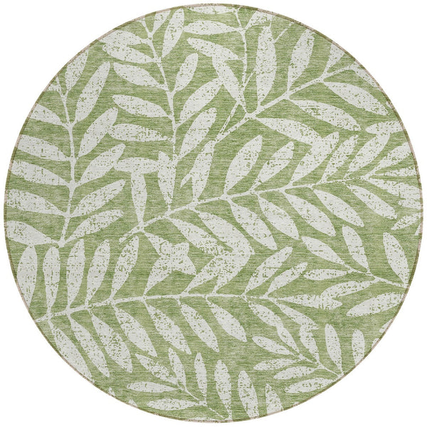 Homeroots 3' Artichoke Green And Ivory Floral Washable Area Rug For Indoor And Outdoor Spaces, Durable Design 8' Round Polyester 593494