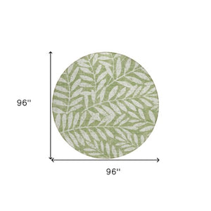 Homeroots 3' Artichoke Green And Ivory Floral Washable Area Rug For Indoor And Outdoor Spaces, Durable Design 8' Round Polyester 593494