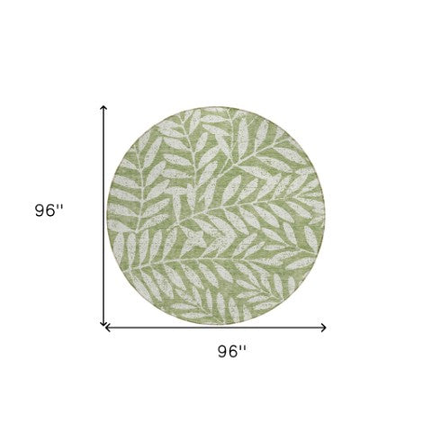 Homeroots 3' Artichoke Green And Ivory Floral Washable Area Rug For Indoor And Outdoor Spaces, Durable Design 8' Round Polyester 593494