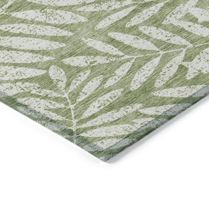 Homeroots 3' Artichoke Green And Ivory Floral Washable Area Rug For Indoor And Outdoor Spaces, Durable Design 8' X 10' Polyester 593495