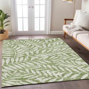 Homeroots 3' Artichoke Green And Ivory Floral Washable Area Rug For Indoor And Outdoor Spaces, Durable Design 8' X 10' Polyester 593495