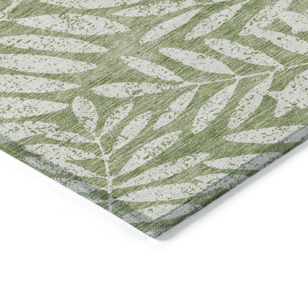 Homeroots 3' Artichoke Green And Ivory Floral Washable Area Rug For Indoor And Outdoor Spaces, Durable Design 9' X 12' Polyester 593496
