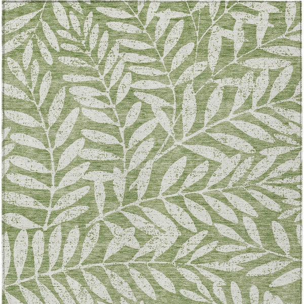 Homeroots 3' Artichoke Green And Ivory Floral Washable Area Rug For Indoor And Outdoor Spaces, Durable Design 9' X 12' Polyester 593496