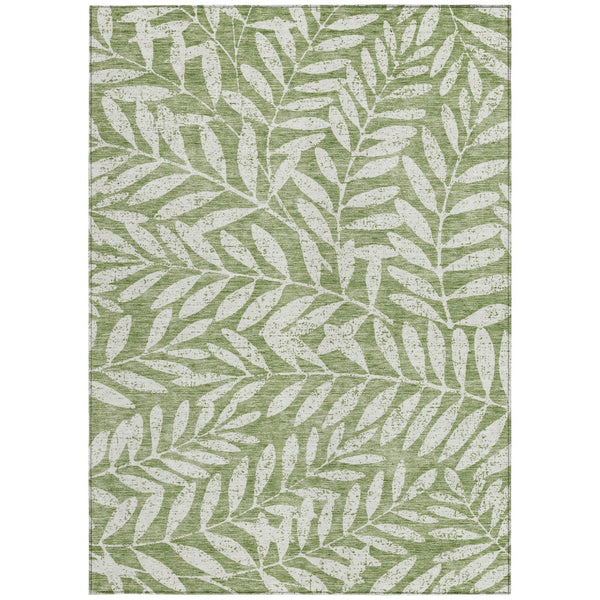 Homeroots 3' Artichoke Green And Ivory Floral Washable Area Rug For Indoor And Outdoor Spaces, Durable Design 10' X 14' Polyester 593497