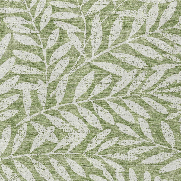 Homeroots 3' Artichoke Green And Ivory Floral Washable Area Rug For Indoor And Outdoor Spaces, Durable Design 10' X 14' Polyester 593497