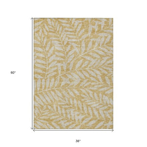 Homeroots 3' Artichoke Green And Ivory Floral Washable Area Rug For Indoor And Outdoor Spaces, Durable Design 3' X 5' Polyester 593498