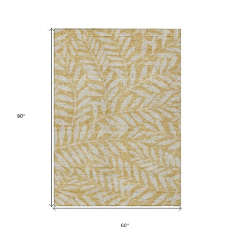 Homeroots 3' Artichoke Green And Ivory Floral Washable Area Rug For Indoor And Outdoor Spaces, Durable Design 5' X 8' Polyester 593499