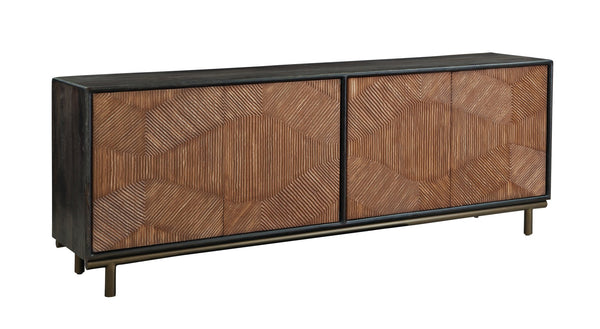 Basset Mirror Keir Server: Elegant Mango Wood Design With Adjustable Shelves & Geometric Patterned Doors Brown Wood 5935-dr-576