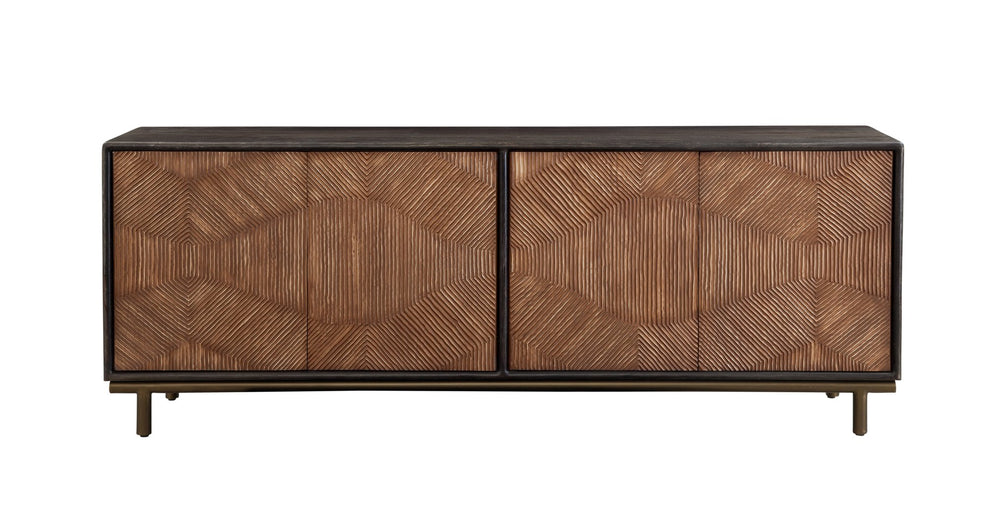 Basset Mirror Keir Server: Elegant Mango Wood Design With Adjustable Shelves & Geometric Patterned Doors Brown Wood 5935-dr-576