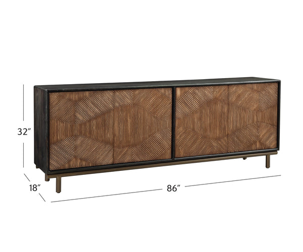 Basset Mirror Keir Server: Elegant Mango Wood Design With Adjustable Shelves & Geometric Patterned Doors Brown Wood 5935-dr-576