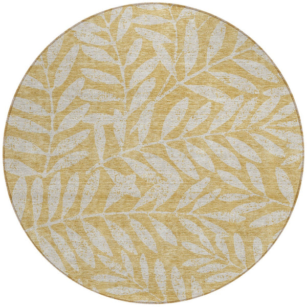 Homeroots 3' Artichoke Green And Ivory Floral Washable Area Rug For Indoor And Outdoor Spaces, Durable Design 8' Round Polyester 593500