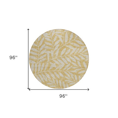 Homeroots 3' Artichoke Green And Ivory Floral Washable Area Rug For Indoor And Outdoor Spaces, Durable Design 8' Round Polyester 593500