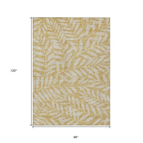 Homeroots 3' Artichoke Green And Ivory Floral Washable Area Rug For Indoor And Outdoor Spaces, Durable Design 8' X 10' Polyester 593501