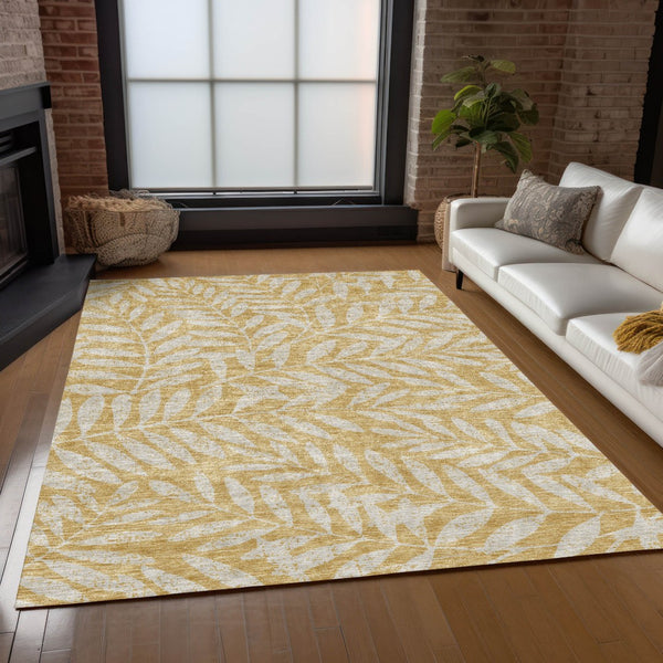 Homeroots 3' Artichoke Green And Ivory Floral Washable Area Rug For Indoor And Outdoor Spaces, Durable Design 8' X 10' Polyester 593501